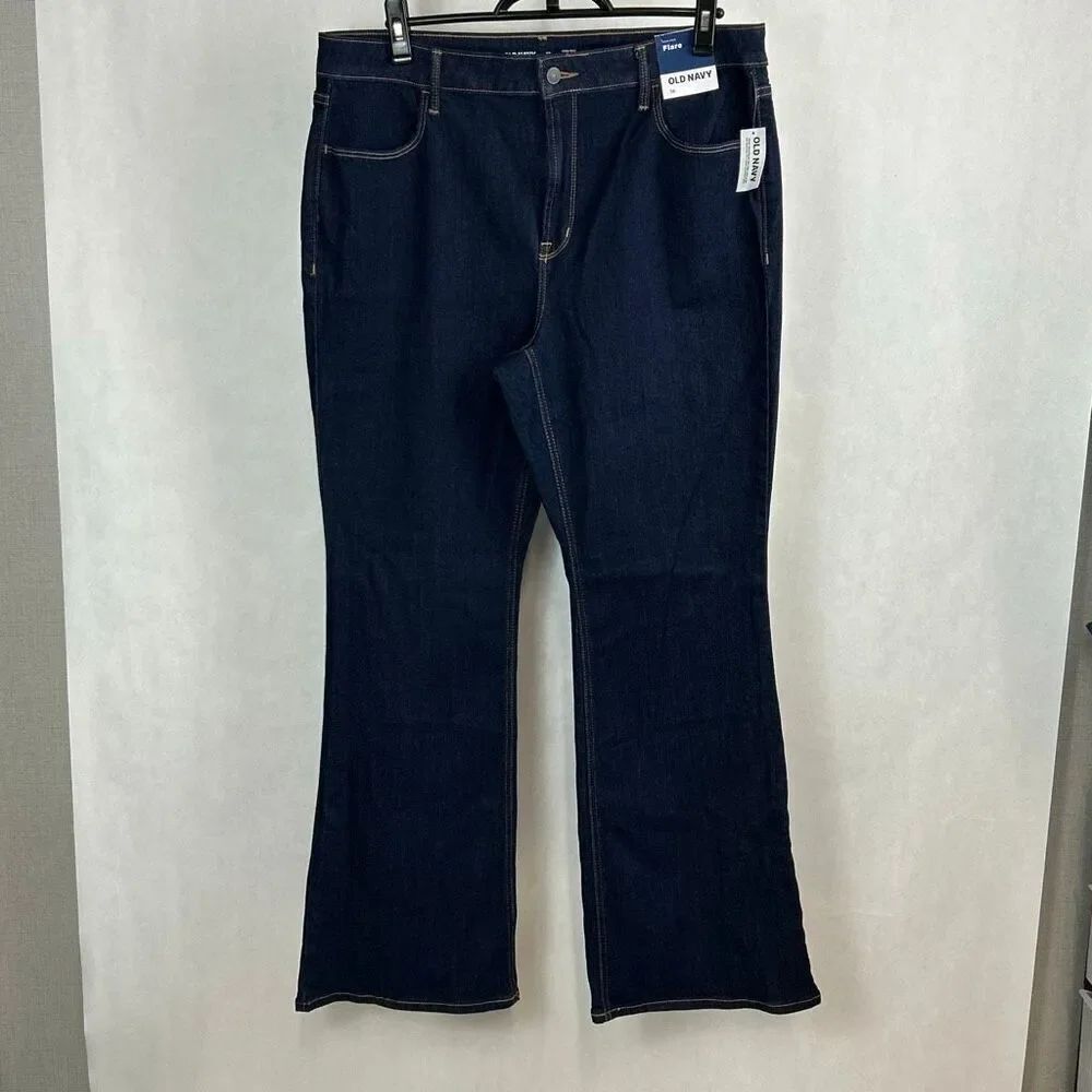 NEW Old Navy High Rise Flare Denim Jeans Womens Sz 16 Stretch Dark Wash 32" Inse